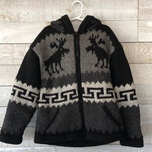 Genuine  Wool Moose quilted zip sweater jacket with hood